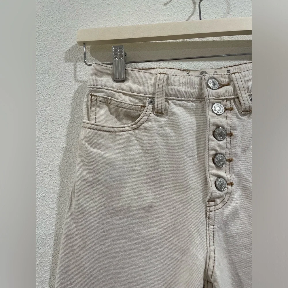 Free People Barrel Leg Button-Down Beige Pants Size 24